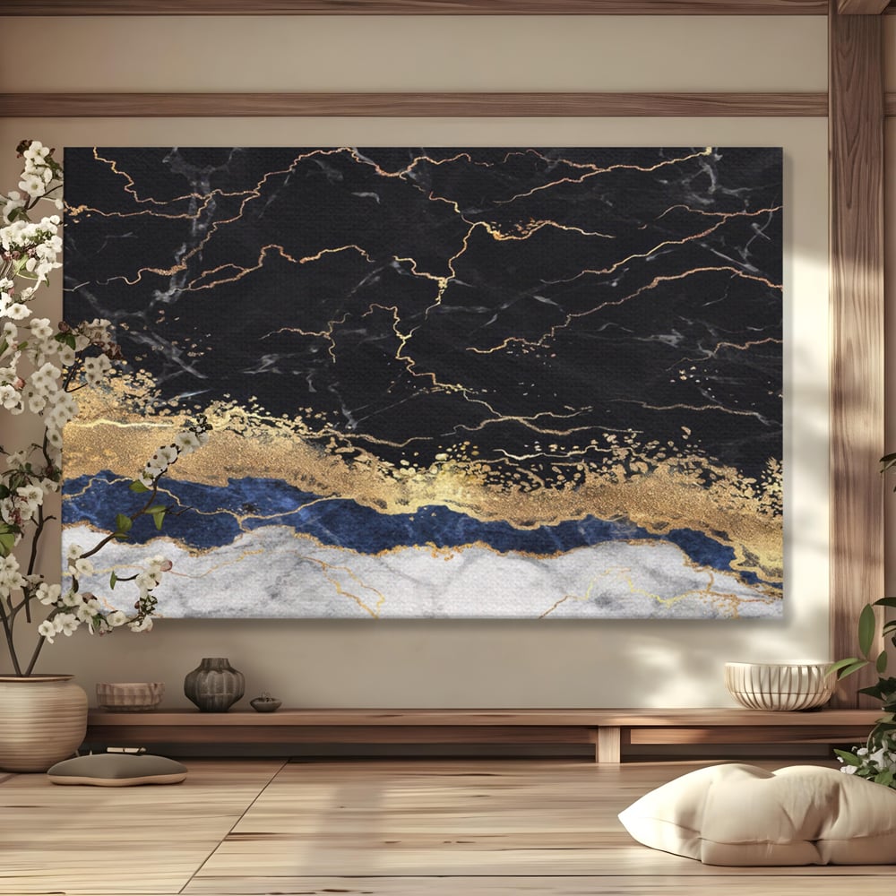 Tablou Canvas Premium LuxCanva® A1327, Black Marble , Living, Marmura, Abstract, Auriu, Dormitor, Culori Vibrante