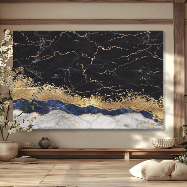 Tablou Canvas Premium LuxCanva® A1327, Black Marble , Living, Marmura, Abstract, Auriu, Dormitor, Culori Vibrante