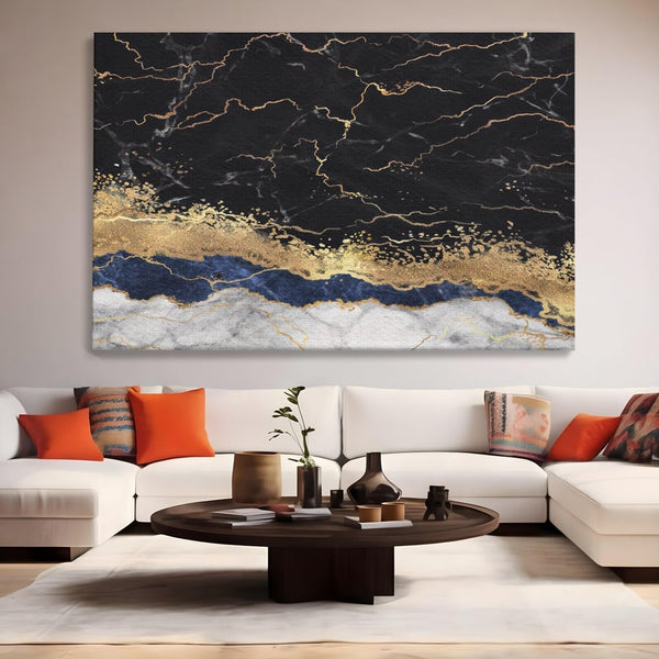 Tablou Canvas Premium LuxCanva® A1327, Black Marble , Living, Marmura, Abstract, Auriu, Dormitor, Culori Vibrante