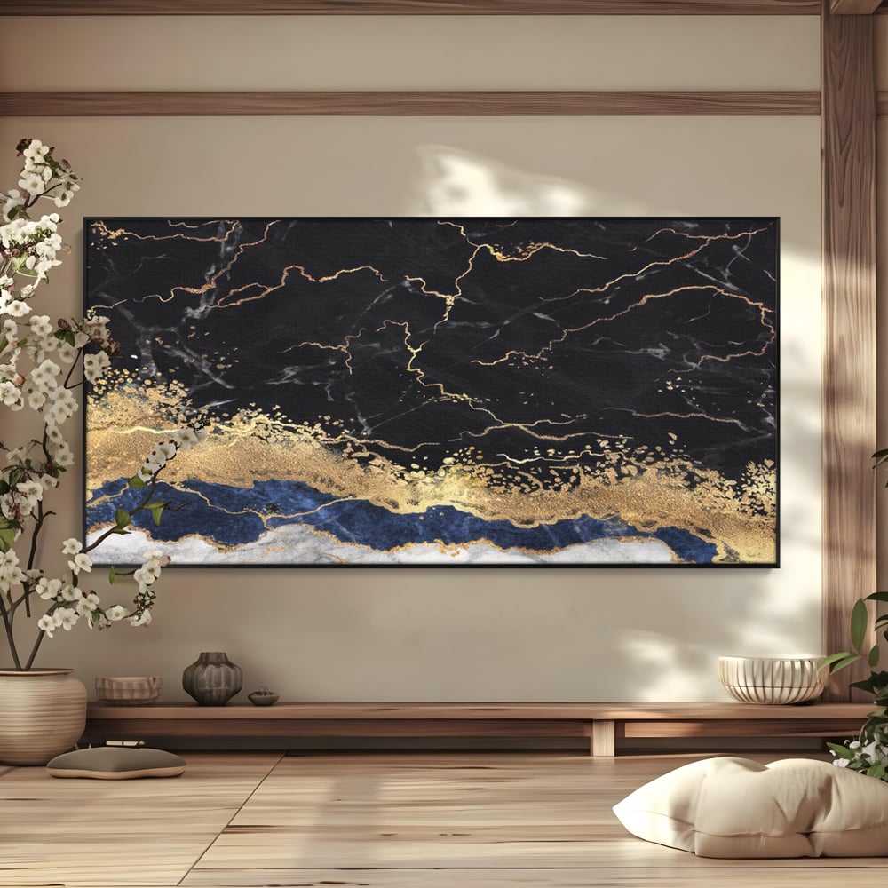 Tablou Canvas Premium LuxCanva® A1327, Black Marble , Living, Marmura, Abstract, Auriu, Dormitor, Culori Vibrante