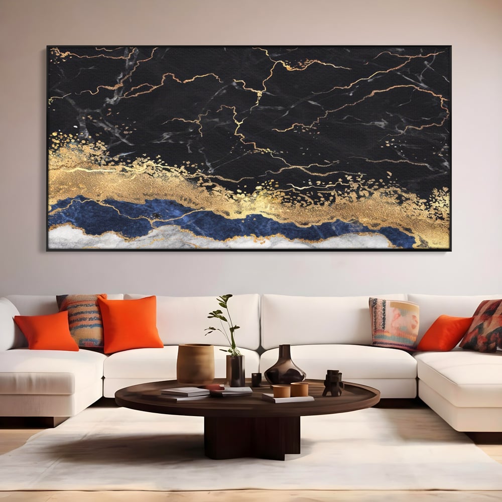 Tablou Canvas Premium LuxCanva® A1327, Black Marble , Living, Marmura, Abstract, Auriu, Dormitor, Culori Vibrante