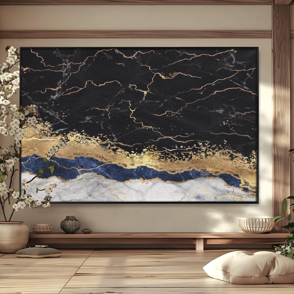 Tablou Canvas Premium LuxCanva® A1327, Black Marble , Living, Marmura, Abstract, Auriu, Dormitor, Culori Vibrante