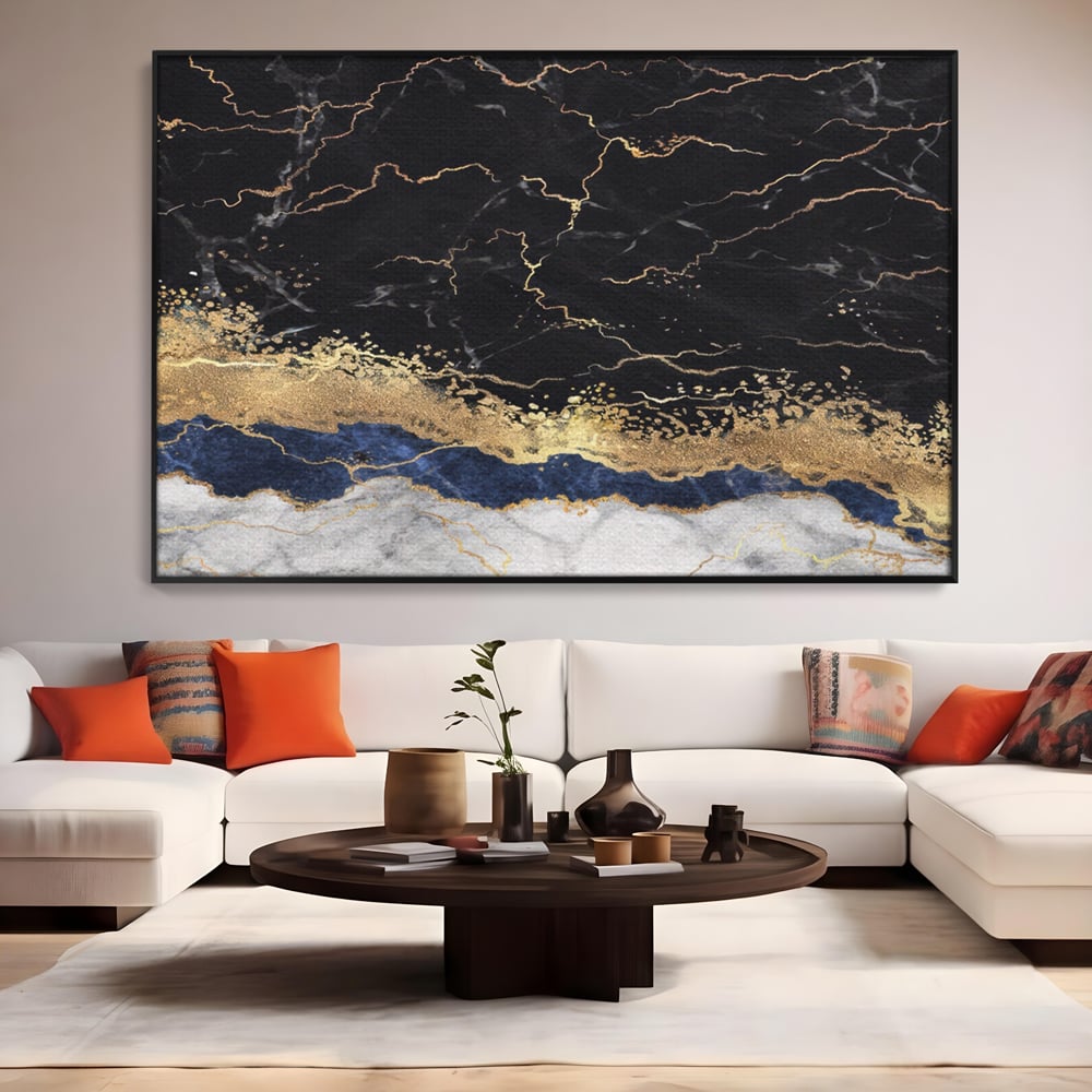 Tablou Canvas Premium LuxCanva® A1327, Black Marble , Living, Marmura, Abstract, Auriu, Dormitor, Culori Vibrante
