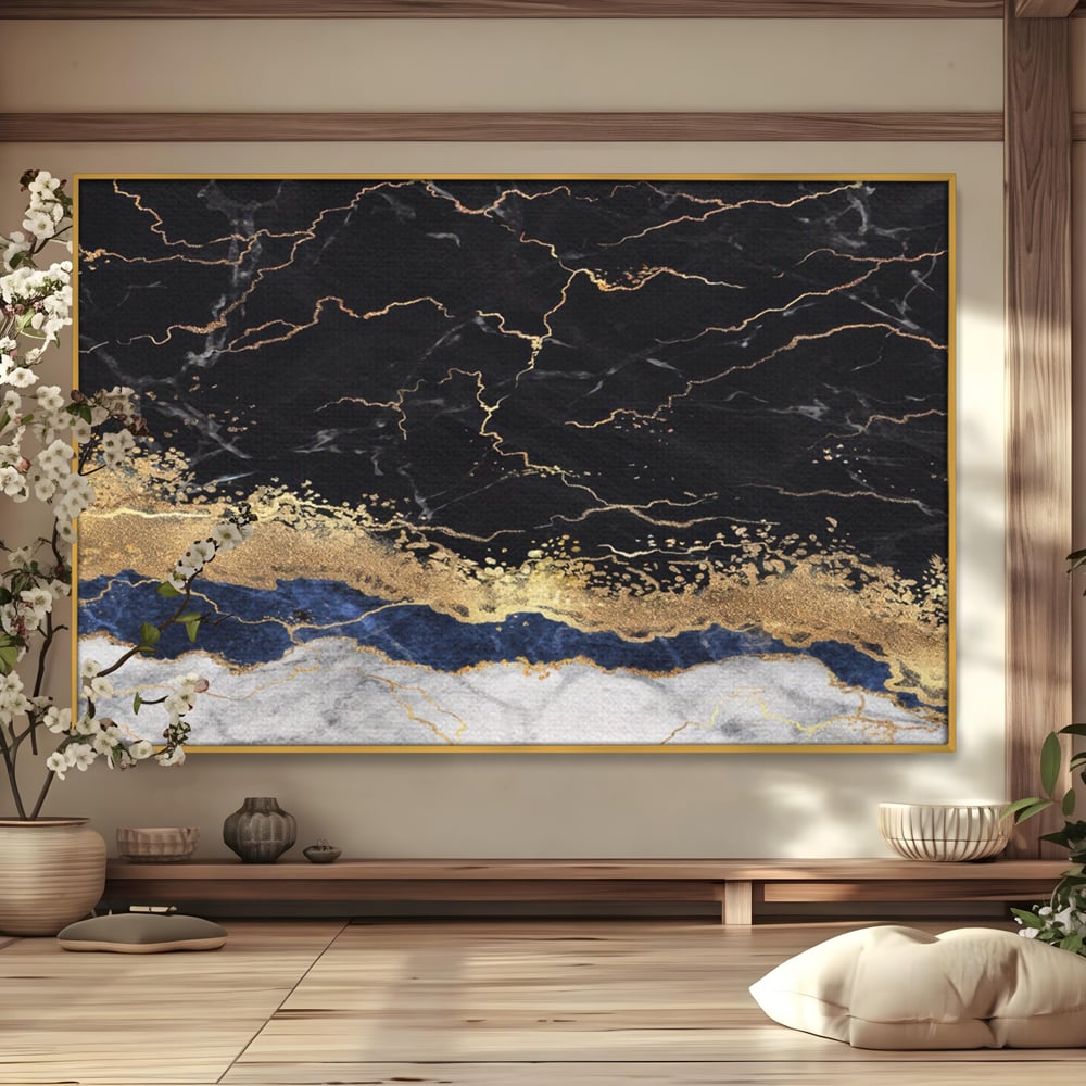 Tablou Canvas Premium LuxCanva® A1327, Black Marble , Living, Marmura, Abstract, Auriu, Dormitor, Culori Vibrante
