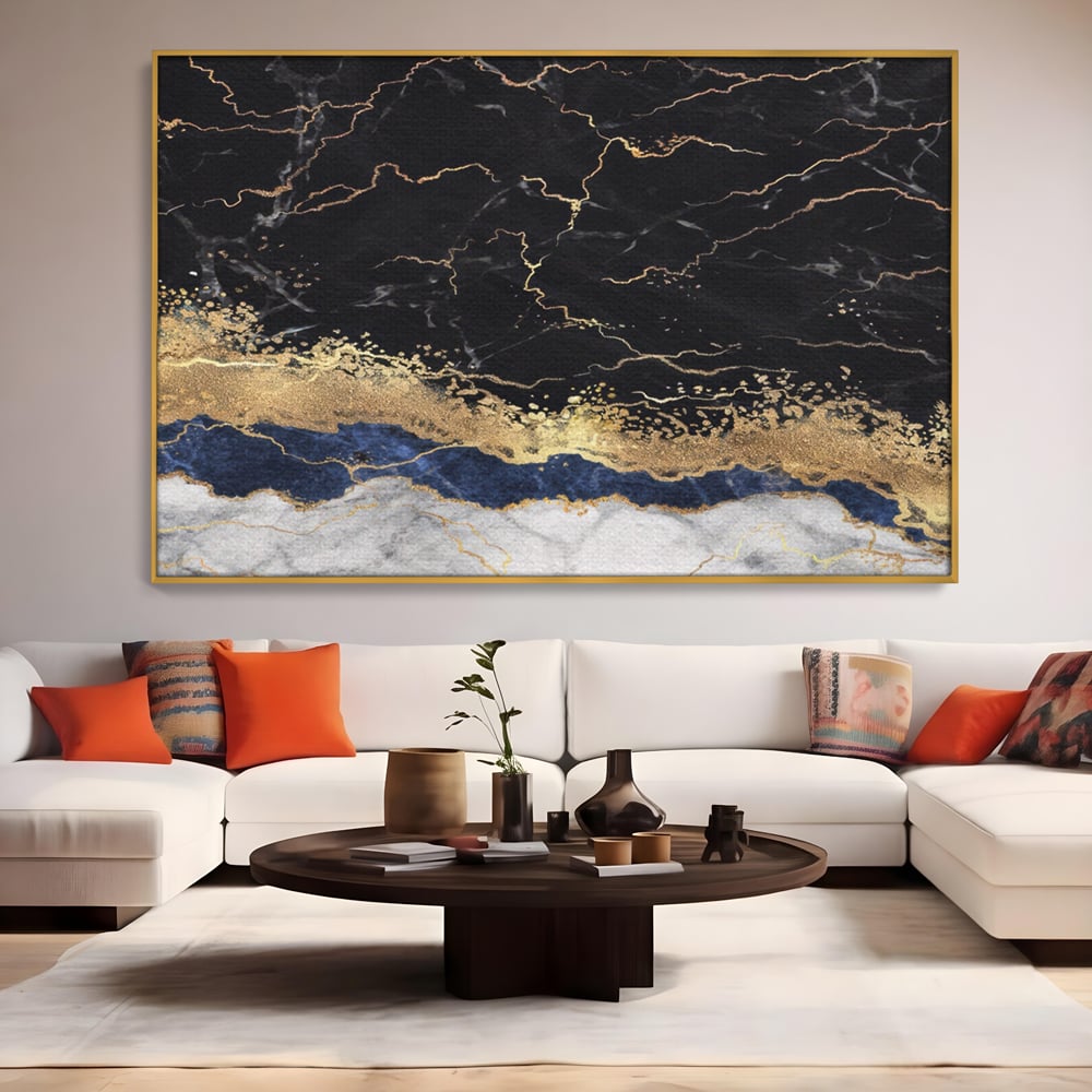 Tablou Canvas Premium LuxCanva® A1327, Black Marble , Living, Marmura, Abstract, Auriu, Dormitor, Culori Vibrante