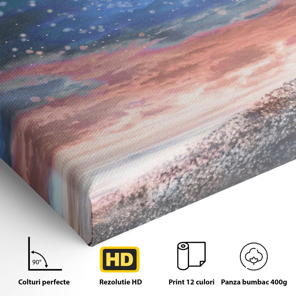 Tablou Canvas Premium LuxCanva® A1328, Romantic Couple , Living, Iubire, Cuplu, Luna, Stele, Dormitor, Culori Vibrante
