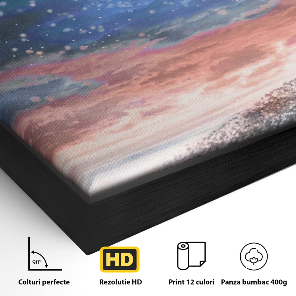Tablou Canvas Premium LuxCanva® A1328, Romantic Couple , Living, Iubire, Cuplu, Luna, Stele, Dormitor, Culori Vibrante