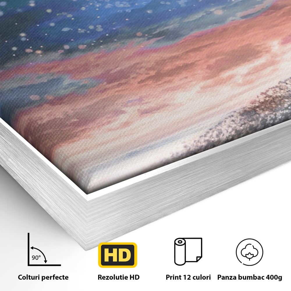 Tablou Canvas Premium LuxCanva® A1328, Romantic Couple , Living, Iubire, Cuplu, Luna, Stele, Dormitor, Culori Vibrante