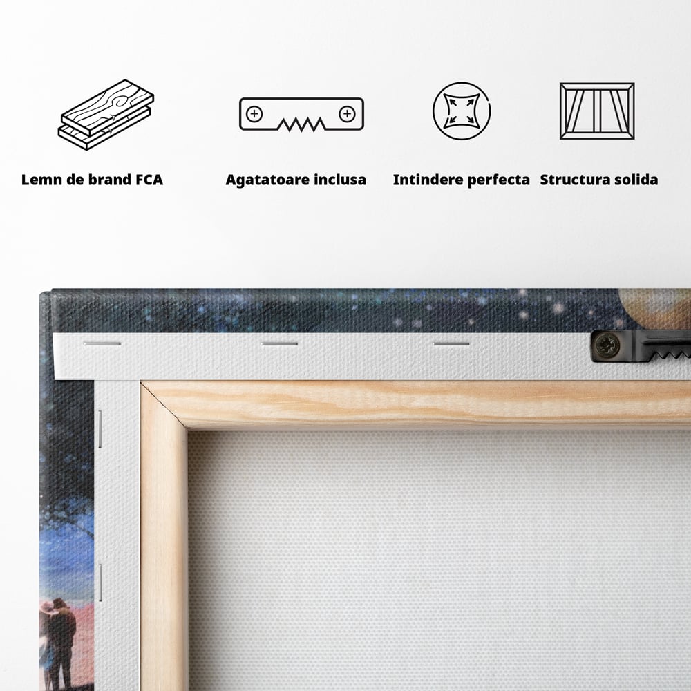 Tablou Canvas Premium LuxCanva® A1328, Romantic Couple , Living, Iubire, Cuplu, Luna, Stele, Dormitor, Culori Vibrante