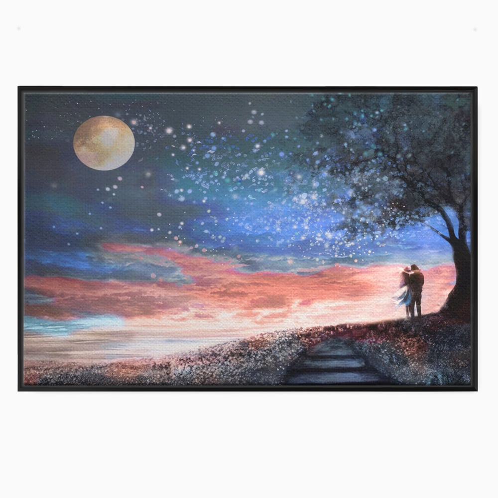 Tablou Canvas Premium LuxCanva® A1328, Romantic Couple , Living, Iubire, Cuplu, Luna, Stele, Dormitor, Culori Vibrante