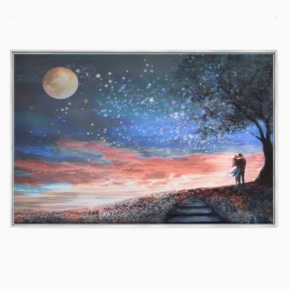 Tablou Canvas Premium LuxCanva® A1328, Romantic Couple , Living, Iubire, Cuplu, Luna, Stele, Dormitor, Culori Vibrante
