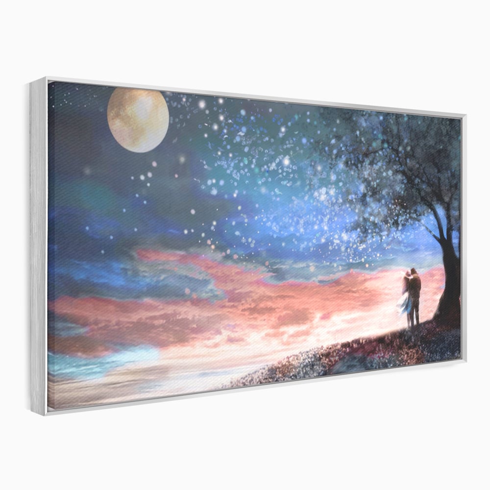 Tablou Canvas Premium LuxCanva® A1328, Romantic Couple , Living, Iubire, Cuplu, Luna, Stele, Dormitor, Culori Vibrante