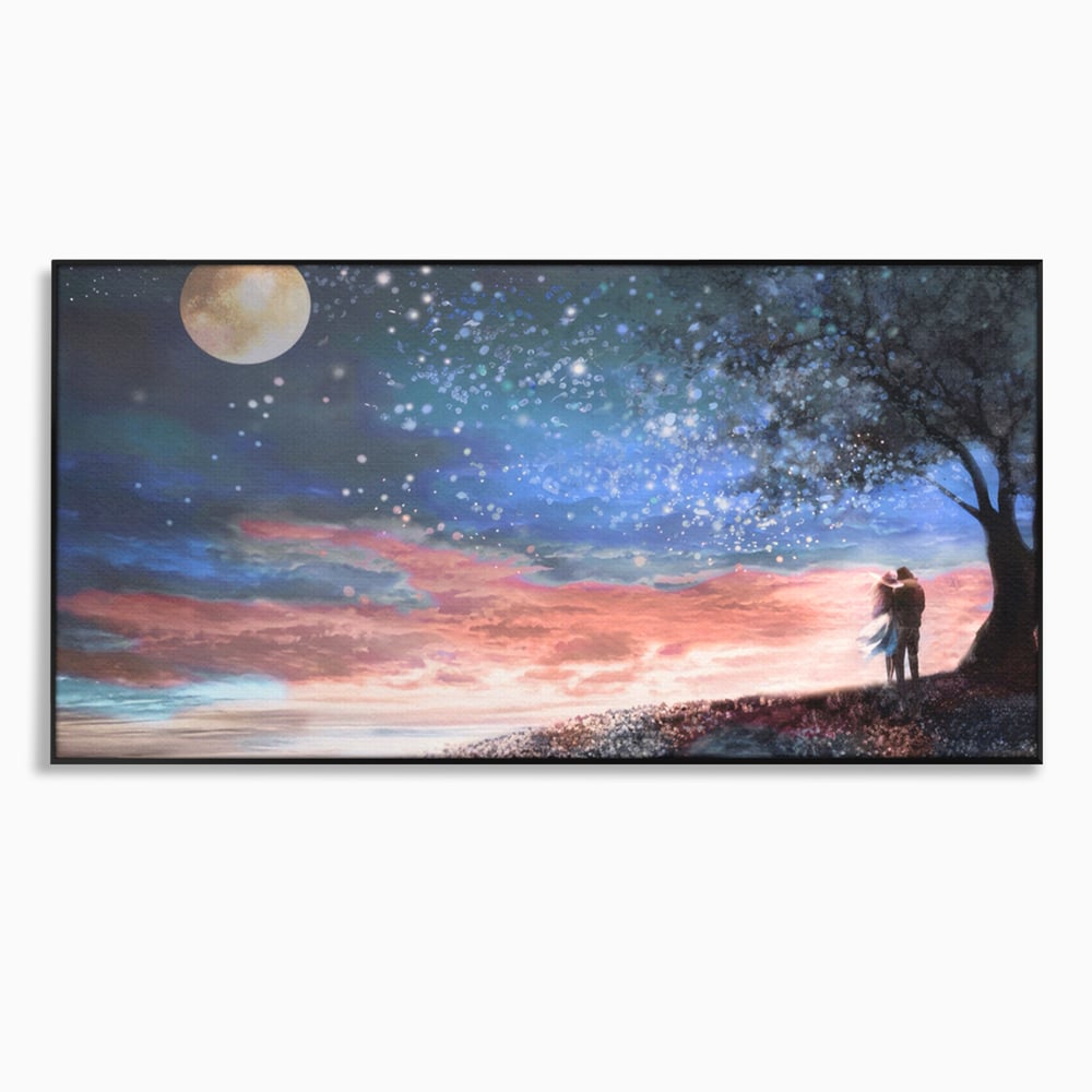 Tablou Canvas Premium LuxCanva® A1328, Romantic Couple , Living, Iubire, Cuplu, Luna, Stele, Dormitor, Culori Vibrante