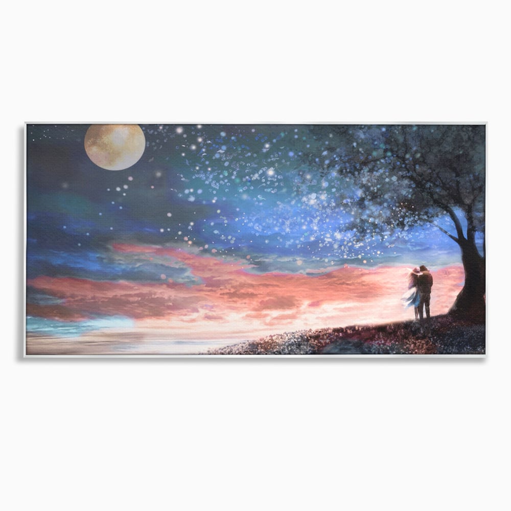Tablou Canvas Premium LuxCanva® A1328, Romantic Couple , Living, Iubire, Cuplu, Luna, Stele, Dormitor, Culori Vibrante