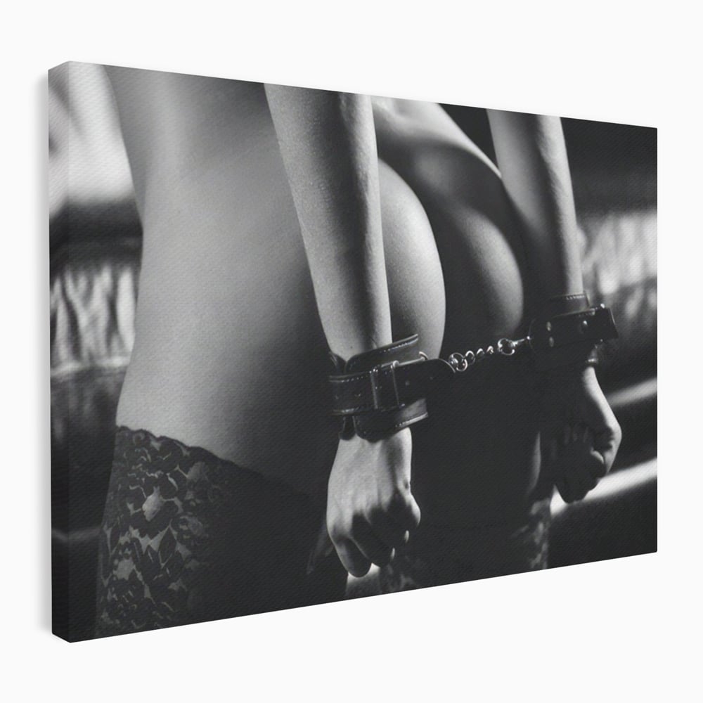 Leinwand Premium Canvas Wandkunst LuxCanva® A1329, Erotische Kunst , Lebendig, Sexy, Nackt, Handschellen, Sexy Körper, Studio, Kräftige Farben