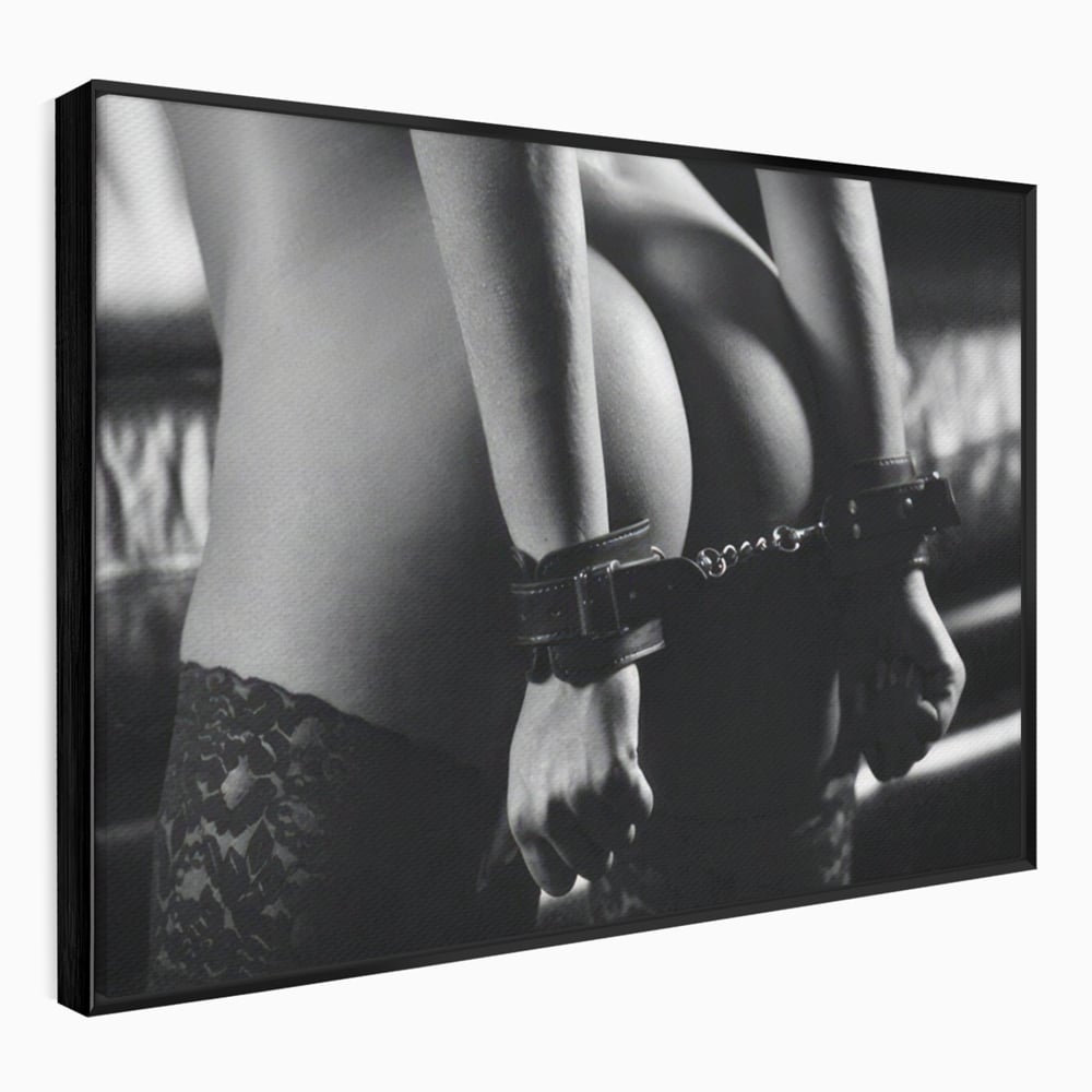 Leinwand Premium Canvas Wandkunst LuxCanva® A1329, Erotische Kunst , Lebendig, Sexy, Nackt, Handschellen, Sexy Körper, Studio, Kräftige Farben