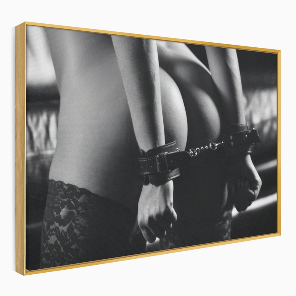 Leinwand Premium Canvas Wandkunst LuxCanva® A1329, Erotische Kunst , Lebendig, Sexy, Nackt, Handschellen, Sexy Körper, Studio, Kräftige Farben