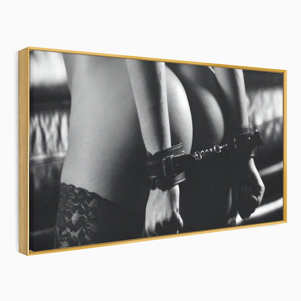 Leinwand Premium Canvas Wandkunst LuxCanva® A1329, Erotische Kunst , Lebendig, Sexy, Nackt, Handschellen, Sexy Körper, Studio, Kräftige Farben
