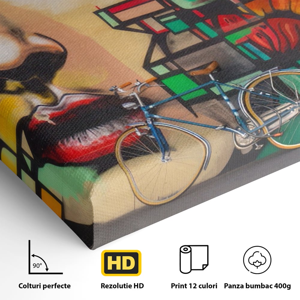 Tablou Canvas Premium LuxCanva® A1332, Graffiti Wall Art , Camera Copil, Biciclete, Arta Stradala, Femeie, Studio, Culori Vibrante
