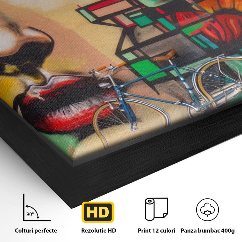 Tablou Canvas Premium LuxCanva® A1332, Graffiti Wall Art , Camera Copil, Biciclete, Arta Stradala, Femeie, Studio, Culori Vibrante