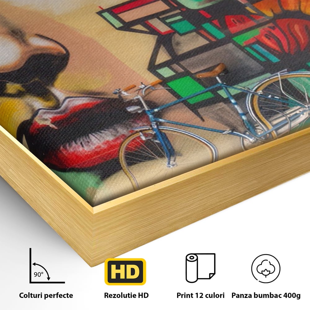 Tablou Canvas Premium LuxCanva® A1332, Graffiti Wall Art , Camera Copil, Biciclete, Arta Stradala, Femeie, Studio, Culori Vibrante