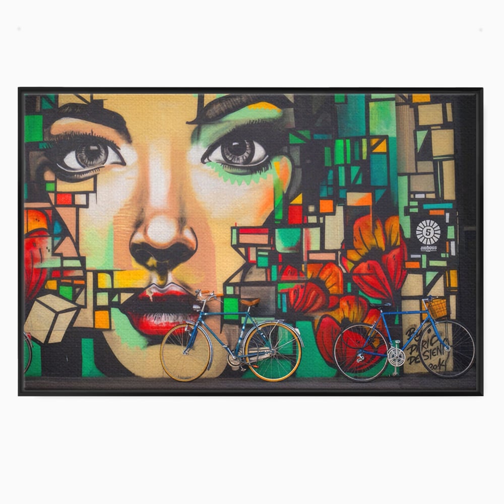 Tablou Canvas Premium LuxCanva® A1332, Graffiti Wall Art , Camera Copil, Biciclete, Arta Stradala, Femeie, Studio, Culori Vibrante
