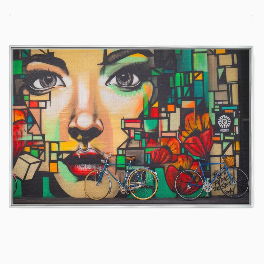 Tablou Canvas Premium LuxCanva® A1332, Graffiti Wall Art , Camera Copil, Biciclete, Arta Stradala, Femeie, Studio, Culori Vibrante
