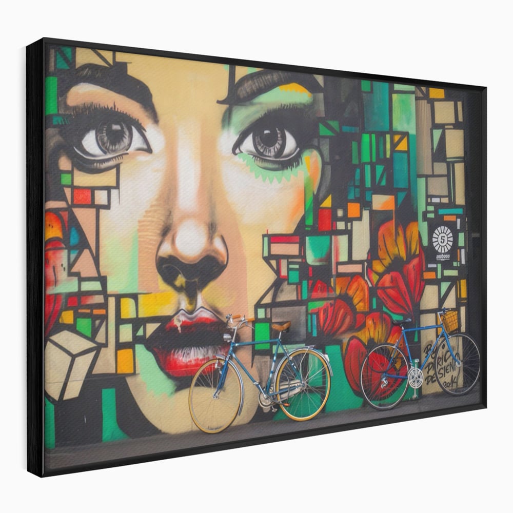 Tablou Canvas Premium LuxCanva® A1332, Graffiti Wall Art , Camera Copil, Biciclete, Arta Stradala, Femeie, Studio, Culori Vibrante