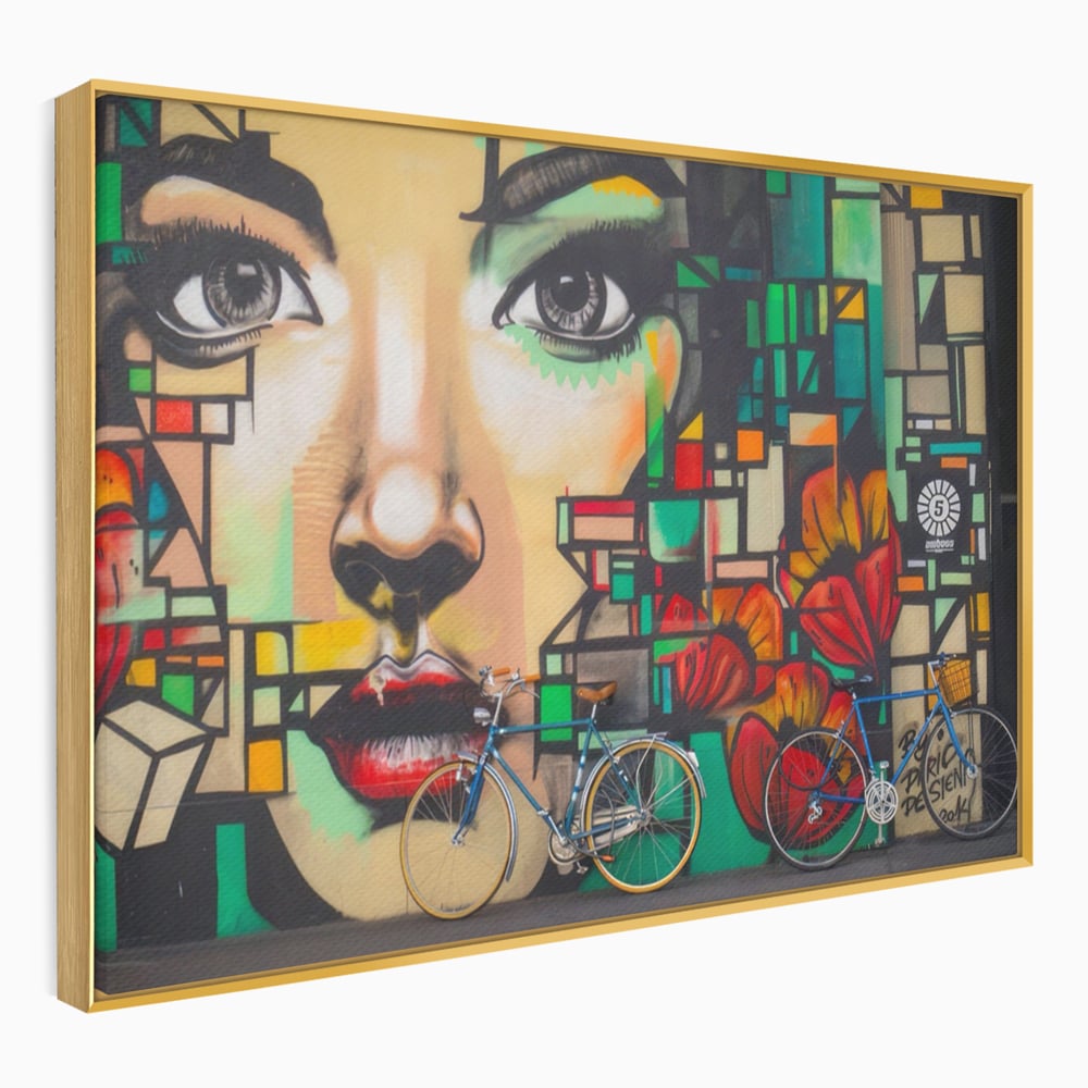 Tablou Canvas Premium LuxCanva® A1332, Graffiti Wall Art , Camera Copil, Biciclete, Arta Stradala, Femeie, Studio, Culori Vibrante