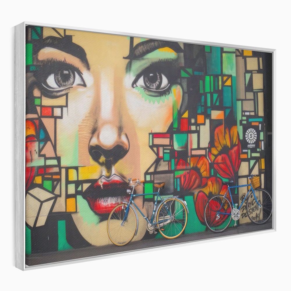 Tablou Canvas Premium LuxCanva® A1332, Graffiti Wall Art , Camera Copil, Biciclete, Arta Stradala, Femeie, Studio, Culori Vibrante