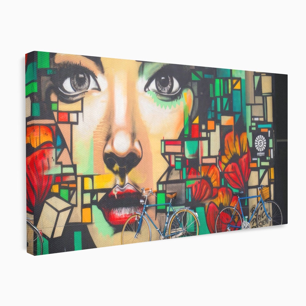 Tablou Canvas Premium LuxCanva® A1332, Graffiti Wall Art , Camera Copil, Biciclete, Arta Stradala, Femeie, Studio, Culori Vibrante