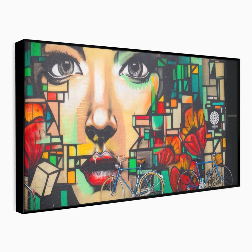 Tablou Canvas Premium LuxCanva® A1332, Graffiti Wall Art , Camera Copil, Biciclete, Arta Stradala, Femeie, Studio, Culori Vibrante