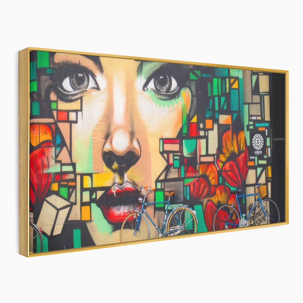 Tablou Canvas Premium LuxCanva® A1332, Graffiti Wall Art , Camera Copil, Biciclete, Arta Stradala, Femeie, Studio, Culori Vibrante