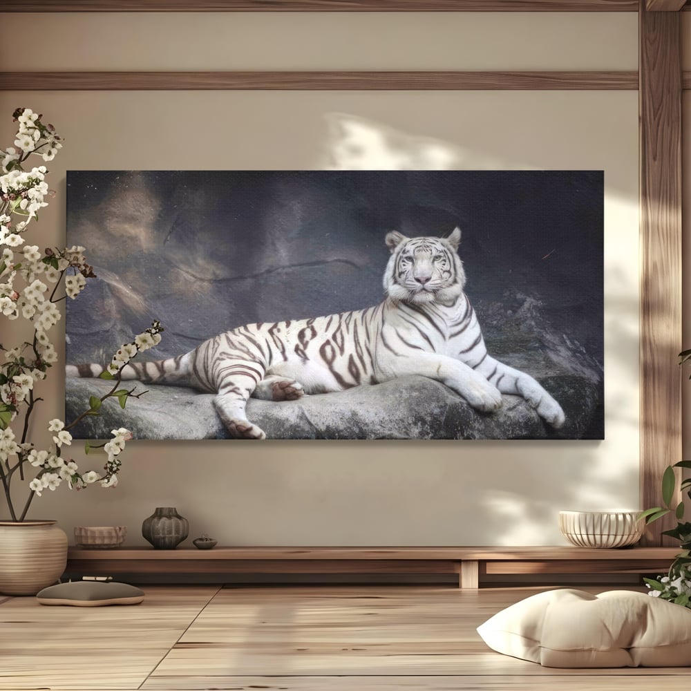 Tablou Canvas Premium LuxCanva® A1333, White Tiger , Living, Animal Salbatic, Tigru, Decorativ, Dormitor, Culori Vibrante