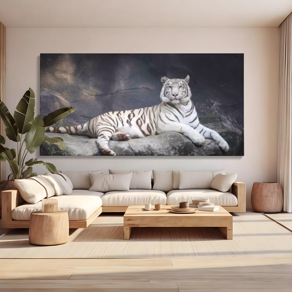 Tablou Canvas Premium LuxCanva® A1333, White Tiger , Living, Animal Salbatic, Tigru, Decorativ, Dormitor, Culori Vibrante