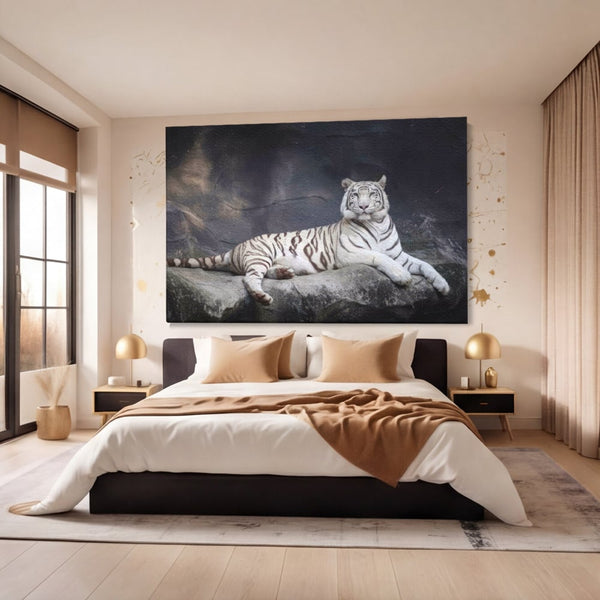 Tablou Canvas Premium LuxCanva® A1333, White Tiger , Living, Animal Salbatic, Tigru, Decorativ, Dormitor, Culori Vibrante