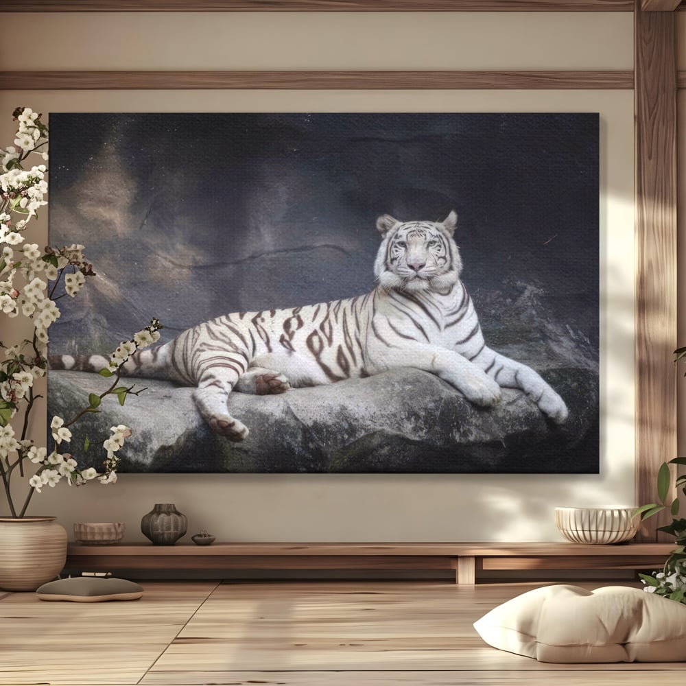 Tablou Canvas Premium LuxCanva® A1333, White Tiger , Living, Animal Salbatic, Tigru, Decorativ, Dormitor, Culori Vibrante