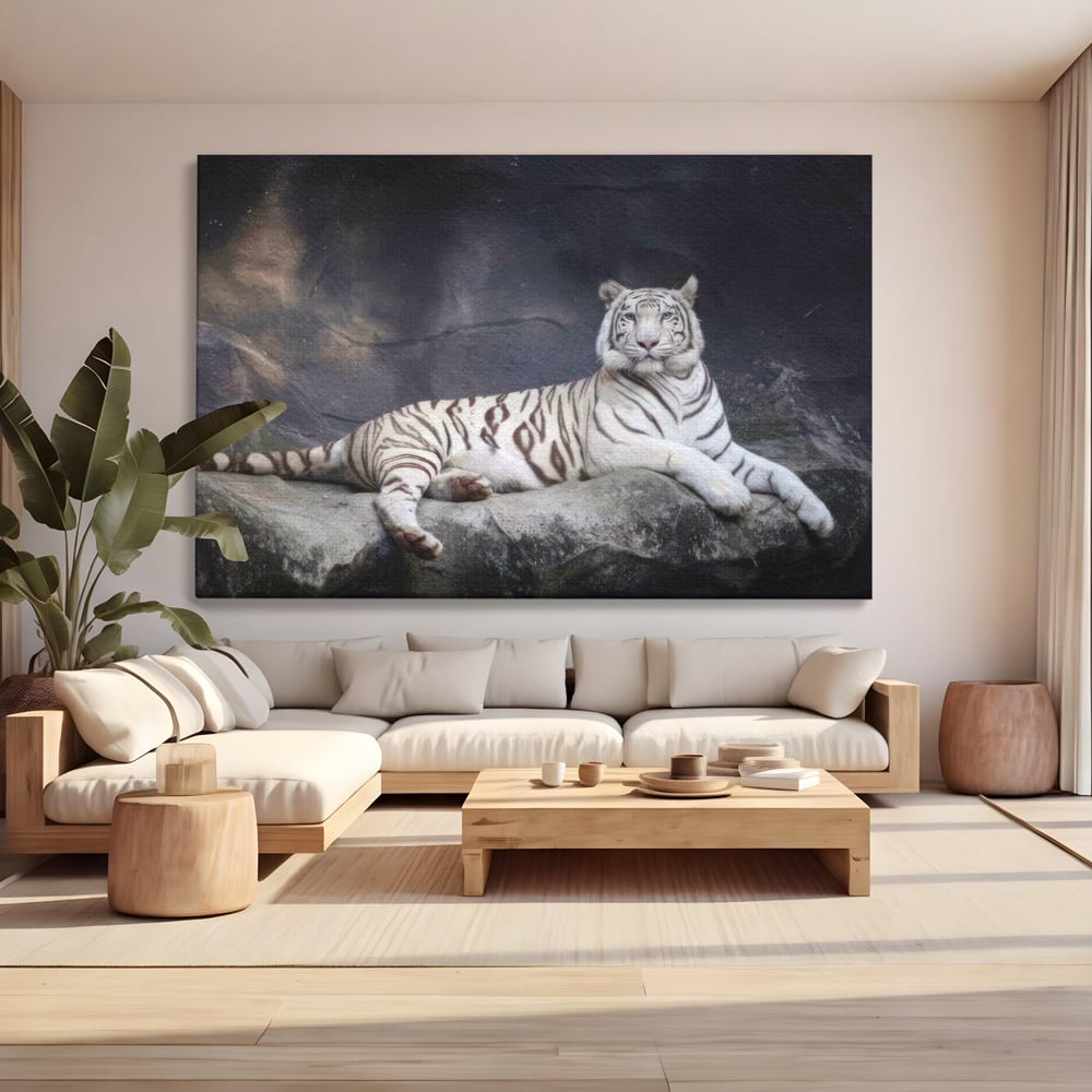 Tablou Canvas Premium LuxCanva® A1333, White Tiger , Living, Animal Salbatic, Tigru, Decorativ, Dormitor, Culori Vibrante
