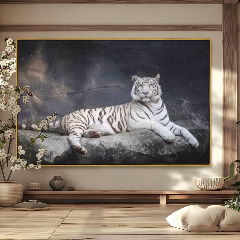 Tablou Canvas Premium LuxCanva® A1333, White Tiger , Living, Animal Salbatic, Tigru, Decorativ, Dormitor, Culori Vibrante