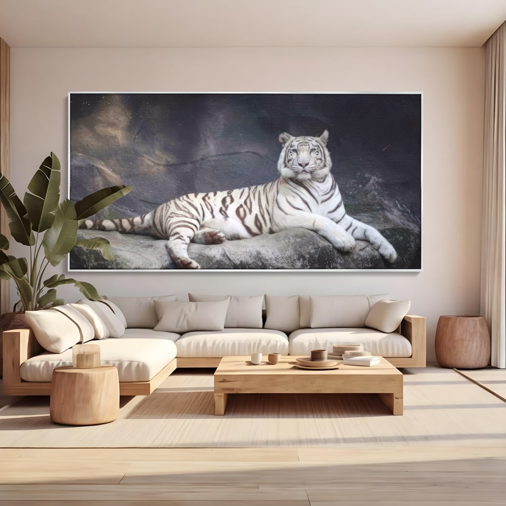 Tablou Canvas Premium LuxCanva® A1333, White Tiger , Living, Animal Salbatic, Tigru, Decorativ, Dormitor, Culori Vibrante