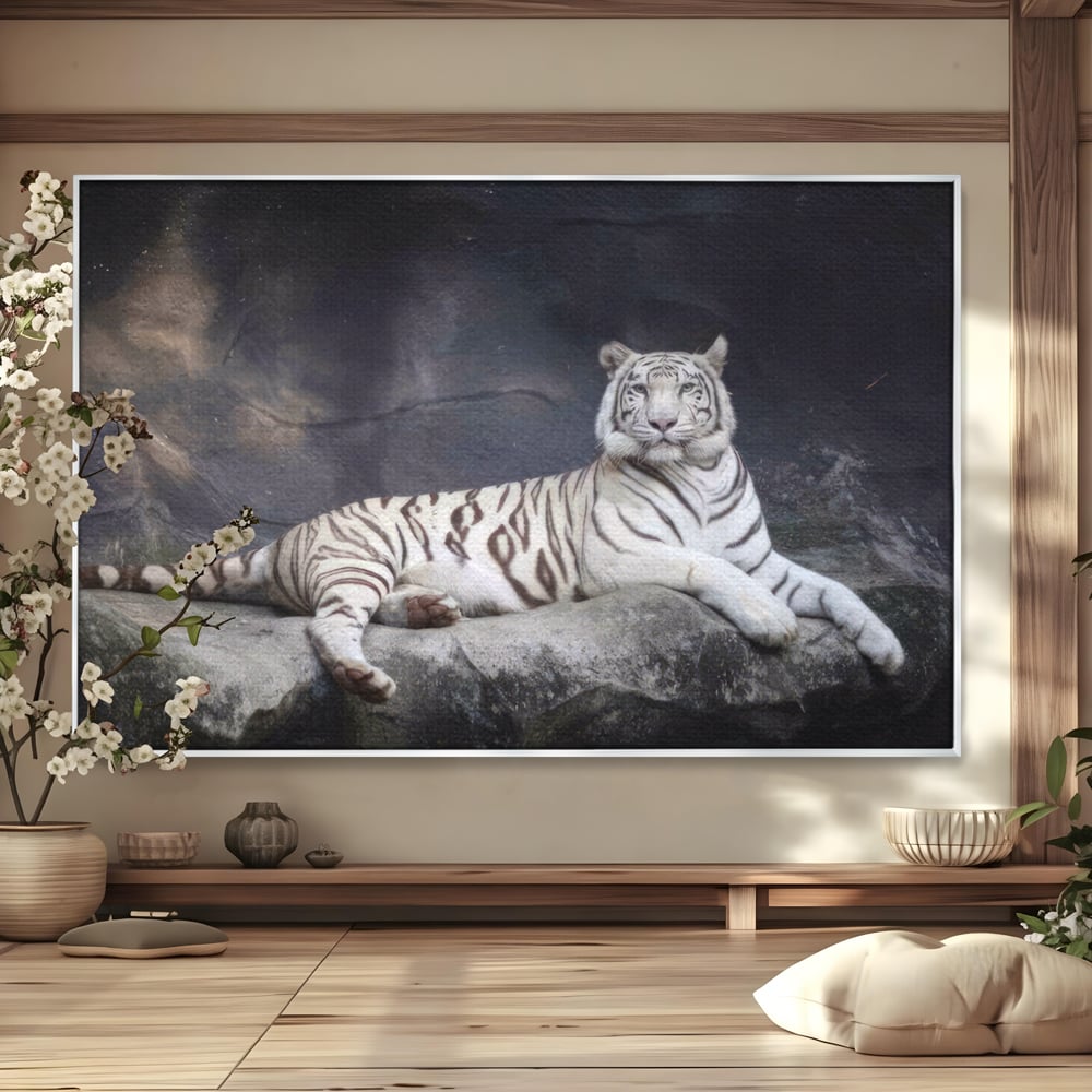 Tablou Canvas Premium LuxCanva® A1333, White Tiger , Living, Animal Salbatic, Tigru, Decorativ, Dormitor, Culori Vibrante
