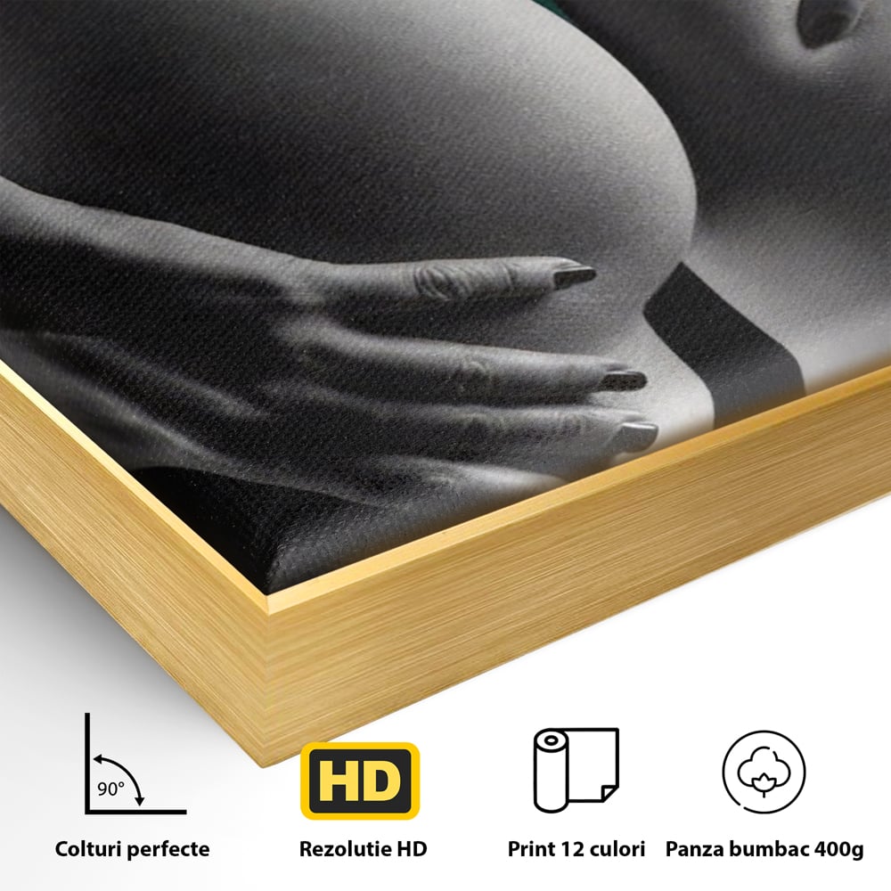 Tablou Canvas Premium LuxCanva® A1334, Green Underwear , Studio, Sexi Nude, Senzual, Erotic, Dormitor, Culori Vibrante