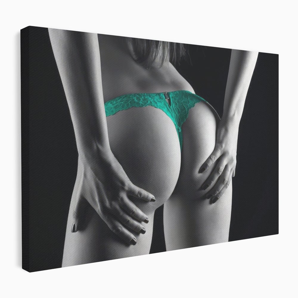 Tablou Canvas Premium LuxCanva® A1334, Green Underwear , Studio, Sexi Nude, Senzual, Erotic, Dormitor, Culori Vibrante