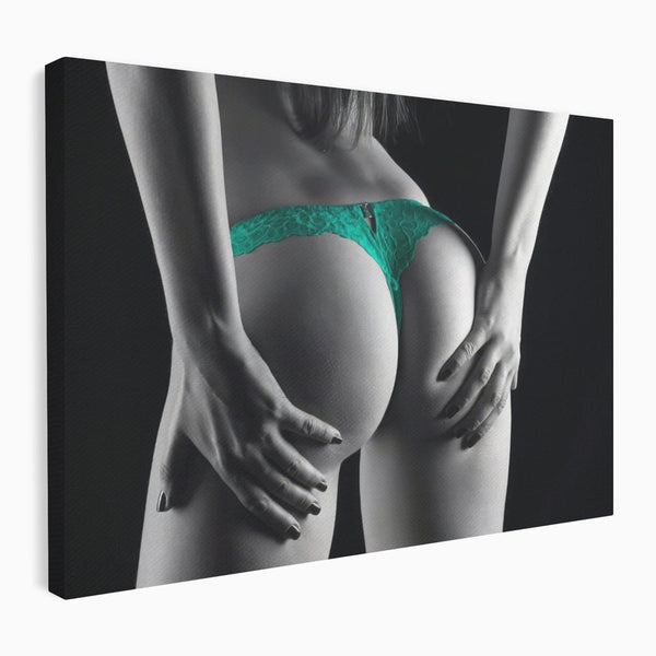Tablou Canvas Premium LuxCanva® A1334, Green Underwear , Studio, Sexi Nude, Senzual, Erotic, Dormitor, Culori Vibrante