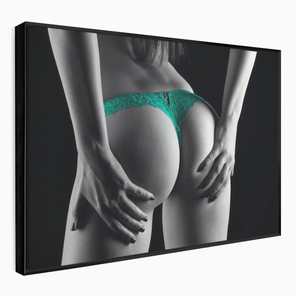 Tablou Canvas Premium LuxCanva® A1334, Green Underwear , Studio, Sexi Nude, Senzual, Erotic, Dormitor, Culori Vibrante