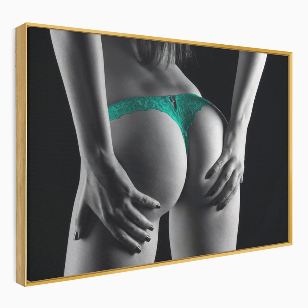 Tablou Canvas Premium LuxCanva® A1334, Green Underwear , Studio, Sexi Nude, Senzual, Erotic, Dormitor, Culori Vibrante