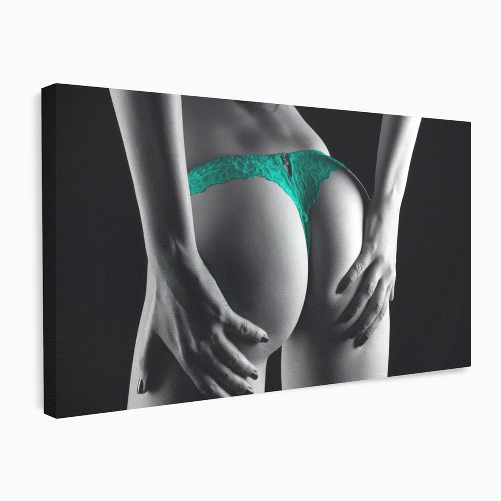 Tablou Canvas Premium LuxCanva® A1334, Green Underwear , Studio, Sexi Nude, Senzual, Erotic, Dormitor, Culori Vibrante