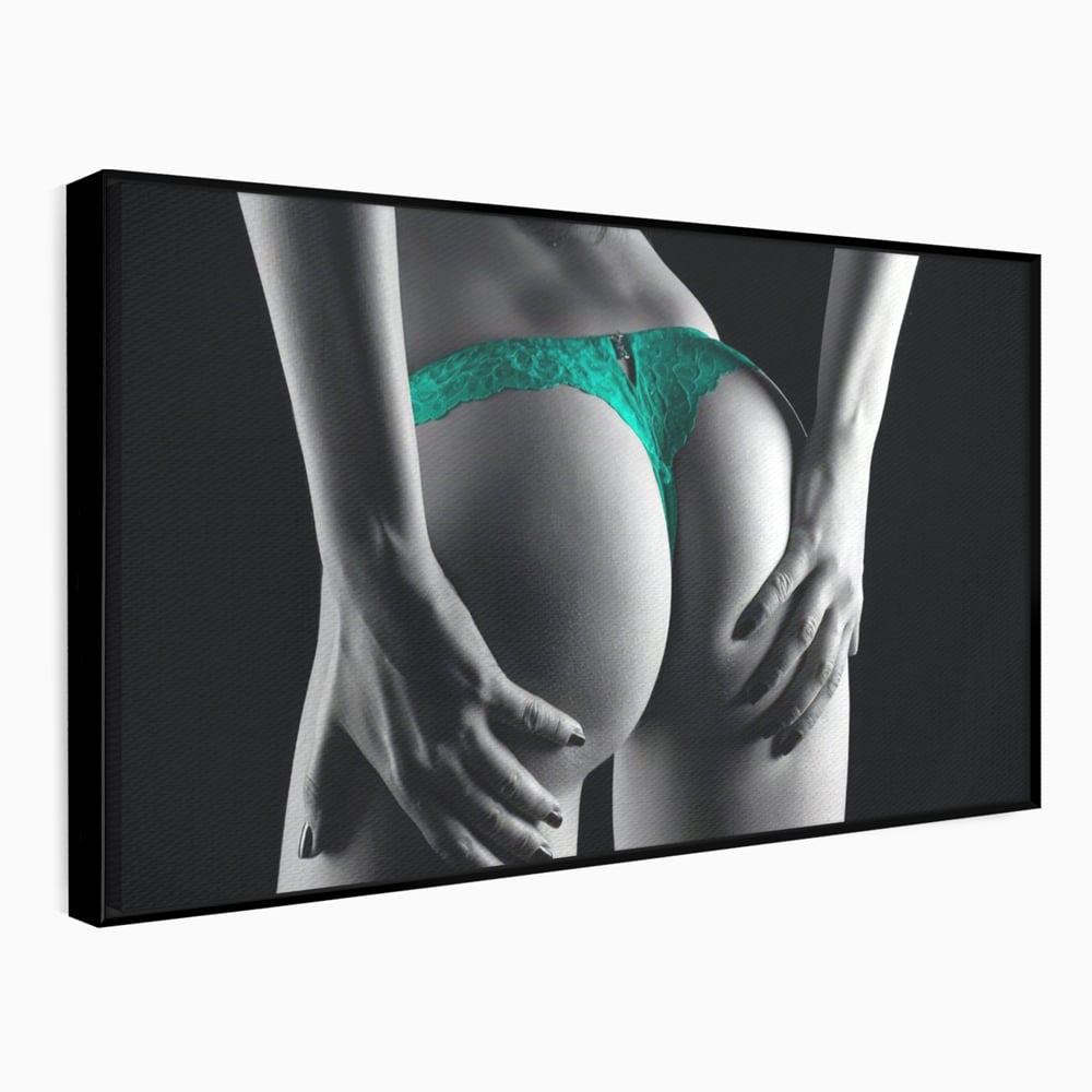 Tablou Canvas Premium LuxCanva® A1334, Green Underwear , Studio, Sexi Nude, Senzual, Erotic, Dormitor, Culori Vibrante