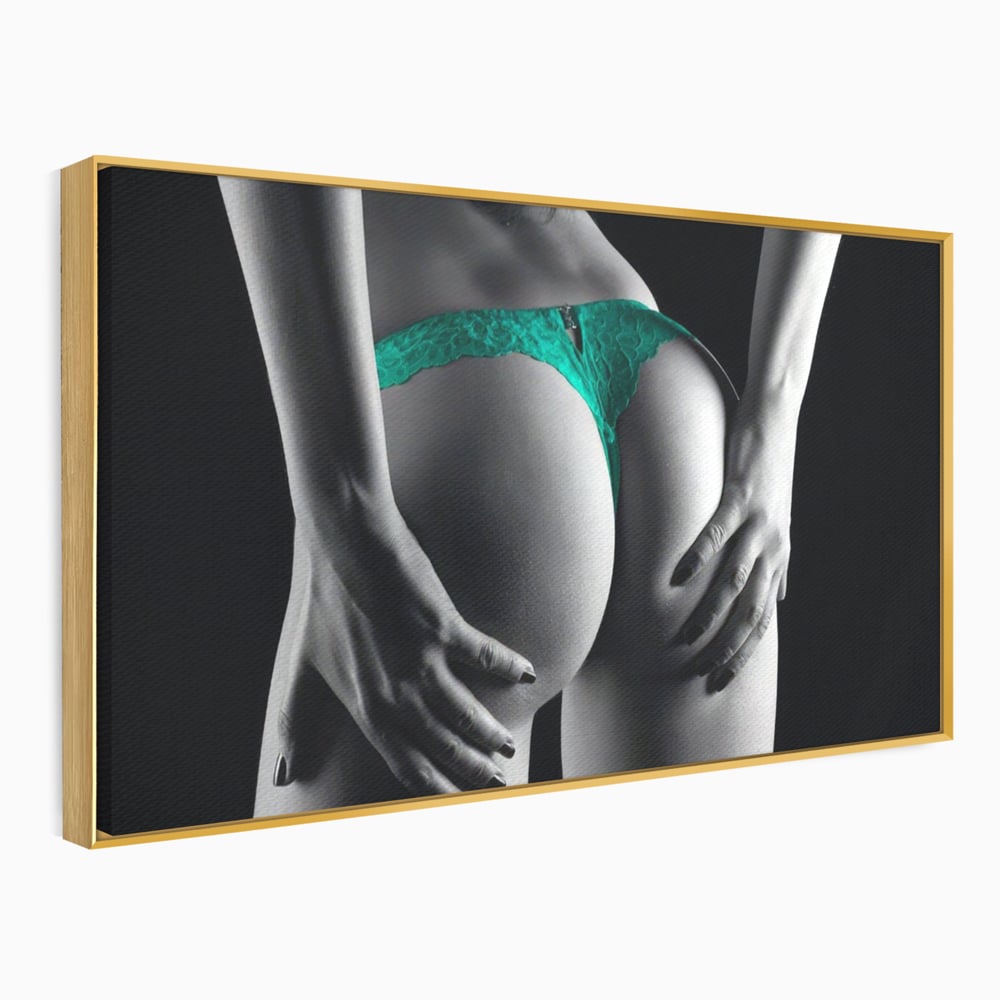 Tablou Canvas Premium LuxCanva® A1334, Green Underwear , Studio, Sexi Nude, Senzual, Erotic, Dormitor, Culori Vibrante