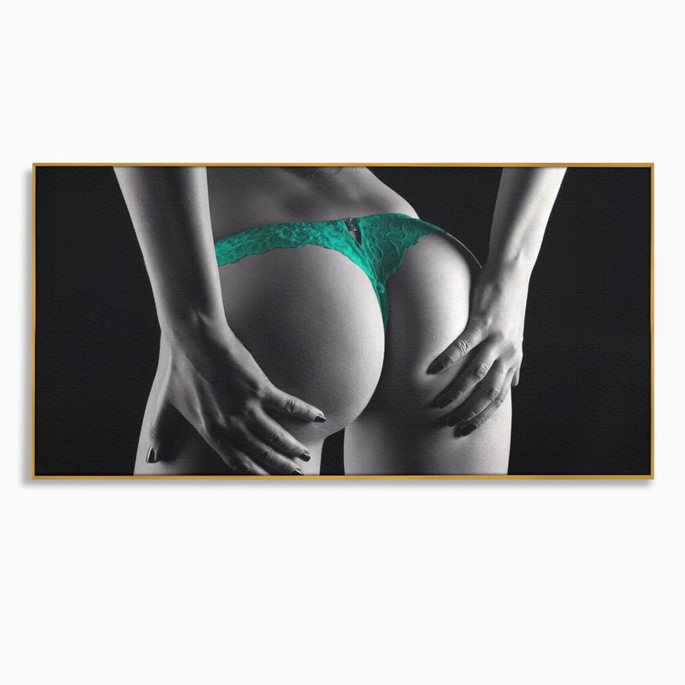 Tablou Canvas Premium LuxCanva® A1334, Green Underwear , Studio, Sexi Nude, Senzual, Erotic, Dormitor, Culori Vibrante